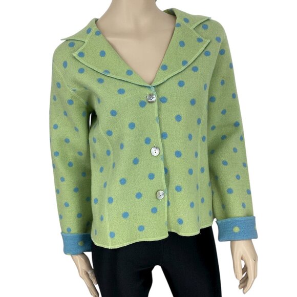 Catherine Stewart 100% Wool Polka Dot Cardigan Jacket M - Picture 4 of 12